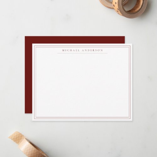 Currant Red Double Thin Border Correspondence Note Card