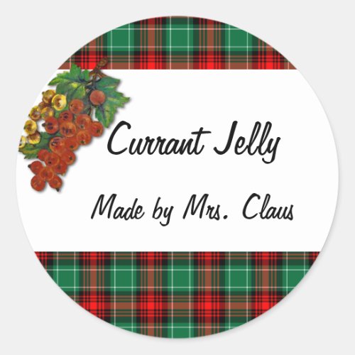Currants Green Red Plaid Custom Holiday Recipe Lab Classic Round Sticker