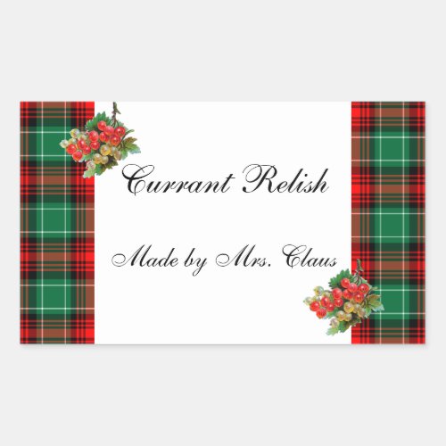Currants Green Red Plaid Custom Holiday Recipe Rectangular Sticker