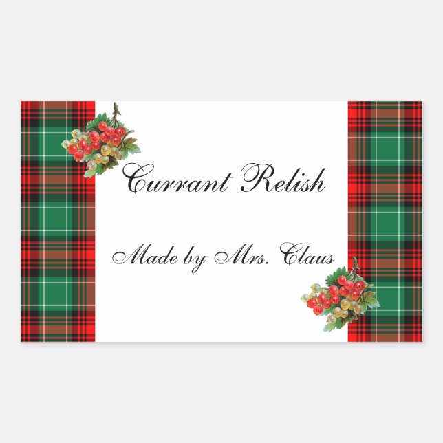 Currants Green Red Plaid Custom Holiday Recipe Rectangular Sticker (Front)