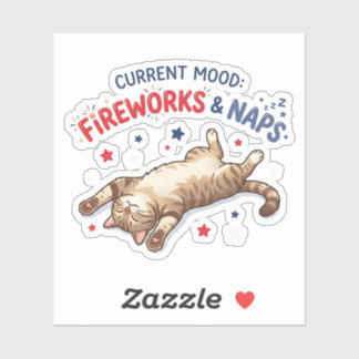 Current Mood Fireworks and Naps Patriotic Cat Sticker