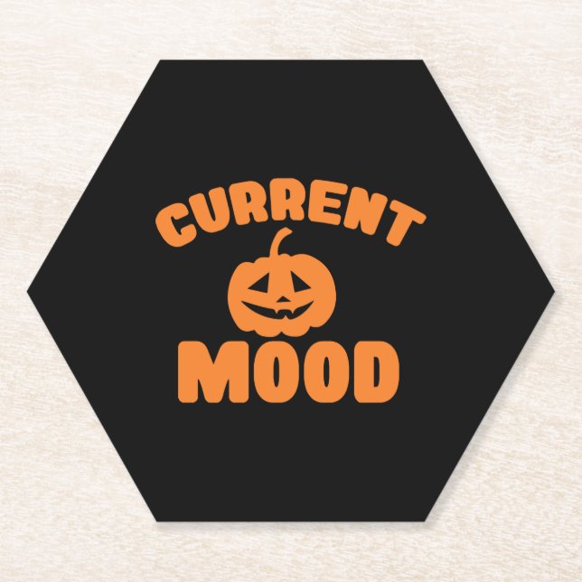 Current mood funny pumpkin halloween paper coaster (Front)
