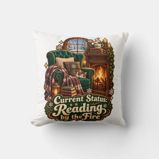 Current Status Reading by the Fire Winter Throw Pillow