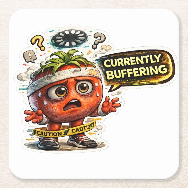 Currently Buffering Funny Retro Introvert Graphic  Square Paper Coaster (Front)