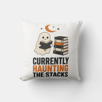 Currently Haunting the Stacks Ghost Reading Books Throw Pillow