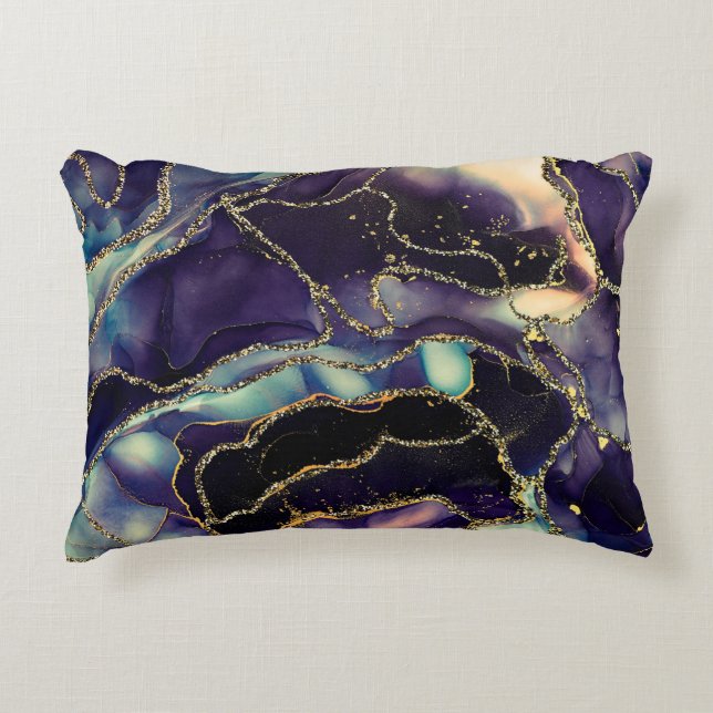 Currents of translucent hues, snaking metallic swi accent pillow (Front)