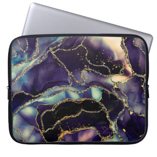 Currents of translucent hues, snaking metallic swi laptop sleeve