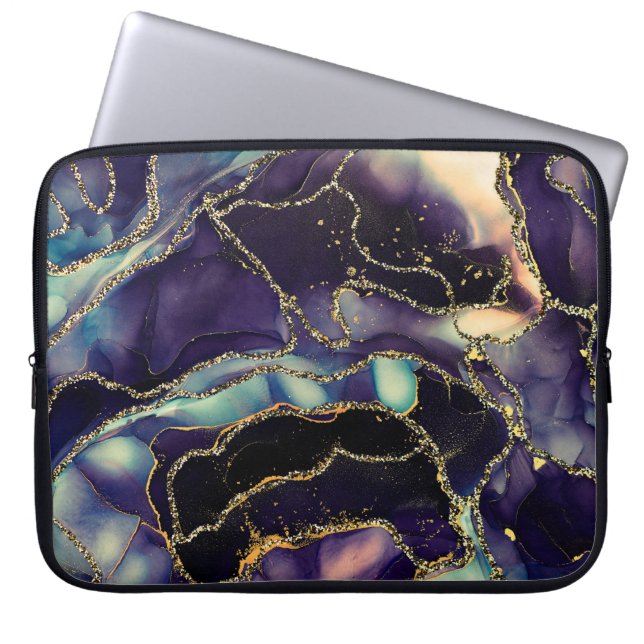 Currents of translucent hues, snaking metallic swi laptop sleeve (Front)