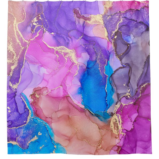 Currents of translucent hues, snaking metallic swi shower curtain (Front)