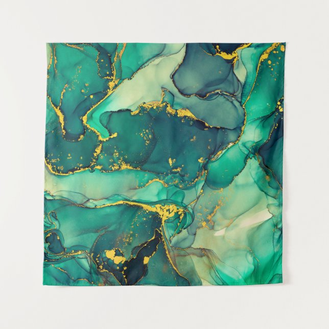 Currents of translucent hues, snaking metallic swi tapestry (Front)