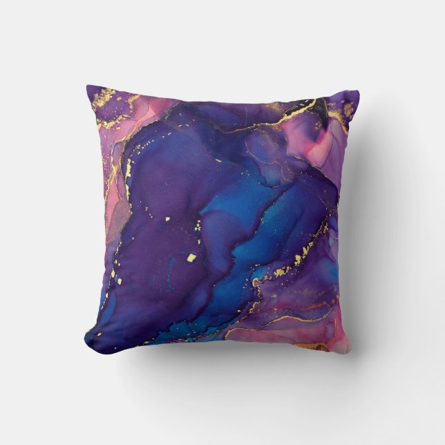 Currents of translucent hues, snaking metallic swi throw pillow (Front)