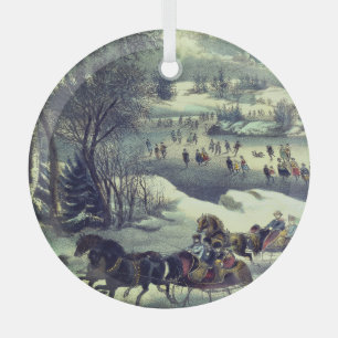 Currier & Ives' Central Park in Winter Glass Ornament