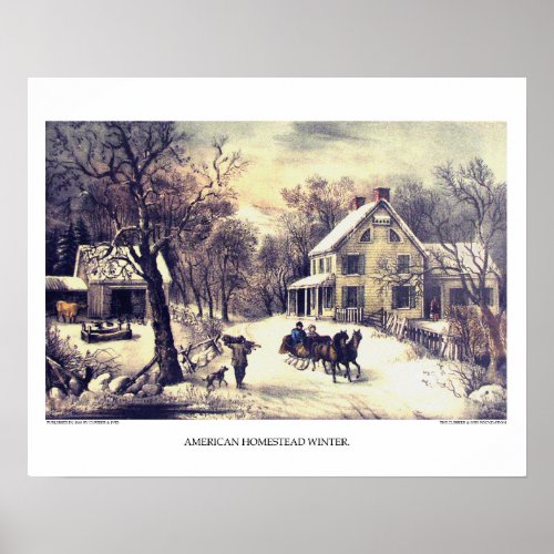 Currier  Ives Lithograph American Homestead Wint Poster