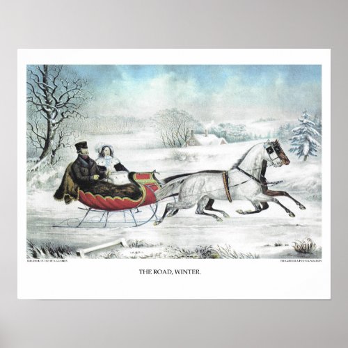 Currier  Ives Lithograph THE ROAD WINTER Poster