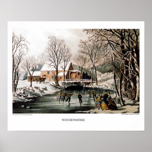 Currier  Ives Lithograph Winter Pastime Poster