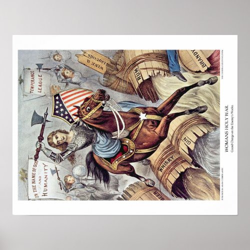 Currier  Ives Lithograph Womans Holy War Poster