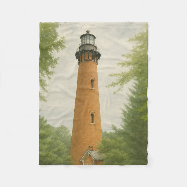 Currituck Beach Lighthouse Watercolor Fleece Blanket (Front)