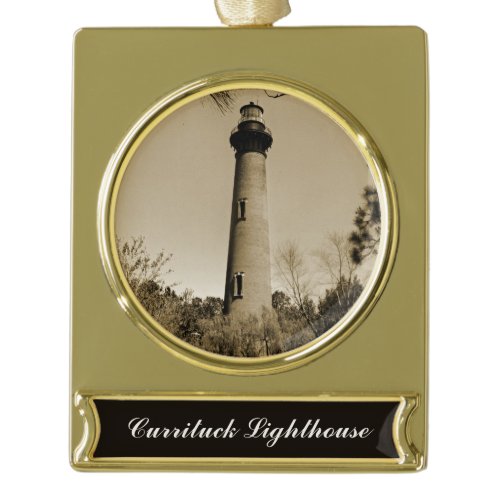 Currituck Lighthouse Gold Plated Banner Ornament