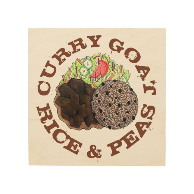 Curry Goat Rice and Peas Jamaican Caribbean Food Wood Wall Art (Front)