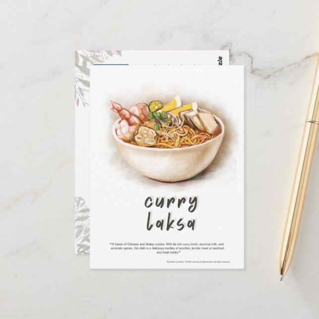 Curry Laksa Malaysia Postcard (Front/Back In Situ)