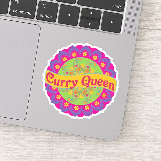 Curry Queen Indian Pattern, Spicy Food, Chef Sticker (Detail)
