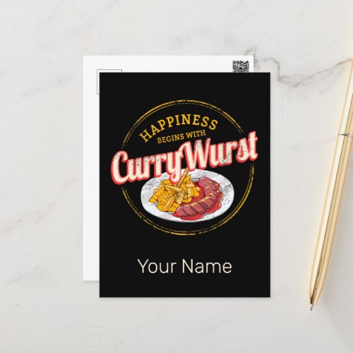 Currywurst Retro Sausage Vintage French Fries Holiday Postcard