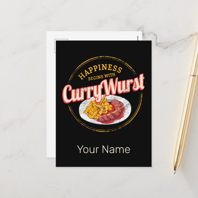 Currywurst Retro Sausage Vintage French Fries Holiday Postcard (Front/Back In Situ)