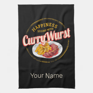 Currywurst Retro Sausage Vintage French Fries Kitchen Towel