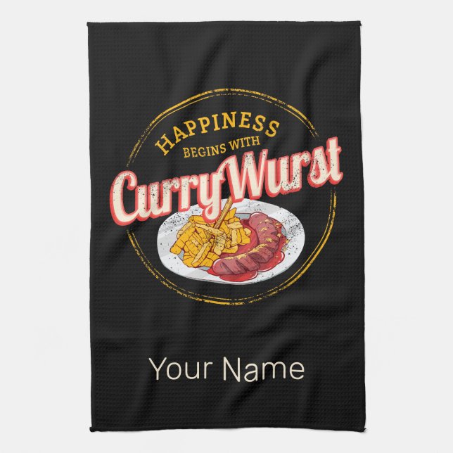 Currywurst Retro Sausage Vintage French Fries Kitchen Towel (Vertical)