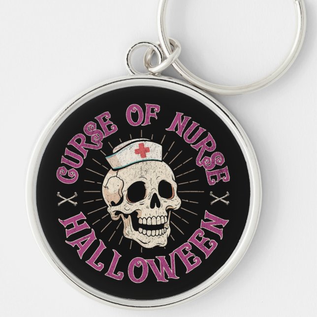 Curse of Nurse Halloween Spooky Nurse Skull Keychain (Front)