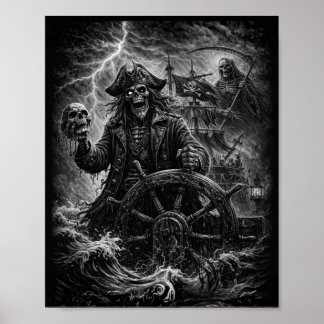 Cursed Captain of the Black Tide Skeleton Pirate Poster