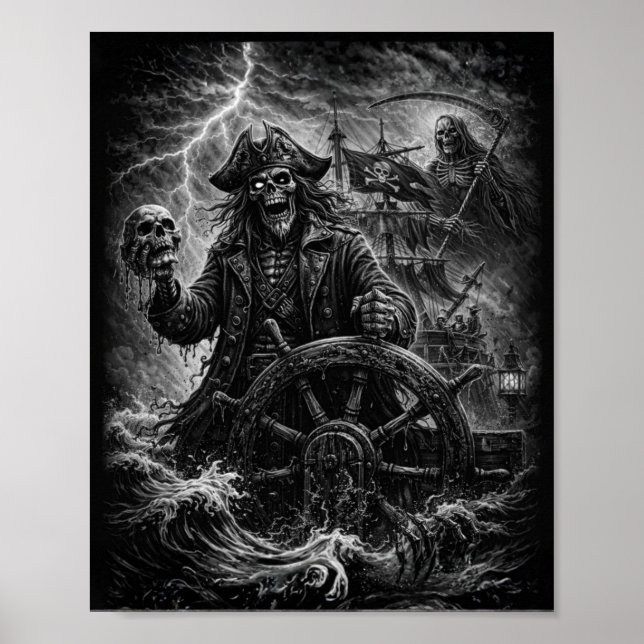 Cursed Captain of the Black Tide Skeleton Pirate Poster (Front)