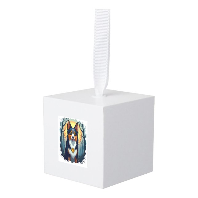 Cursed Collie Crawl Cube Ornament (Front Angled)