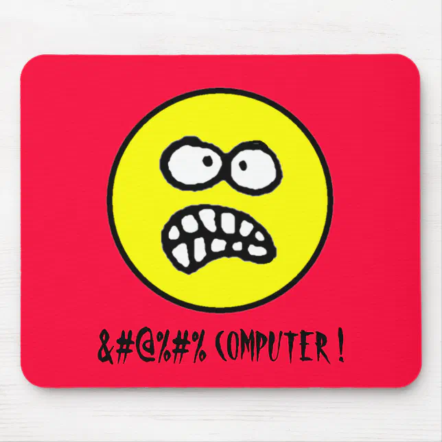 Cursed Computer Funny Angry Face and Cuss Words Mouse Pad | Zazzle