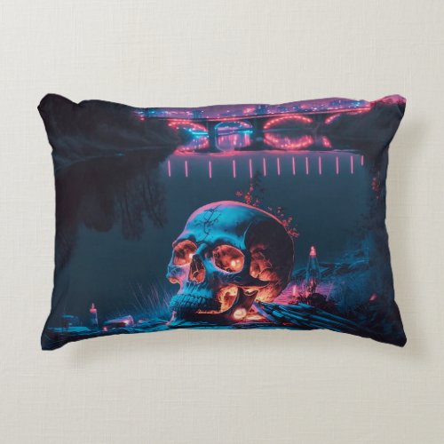 Cursed Lake Skull Accent Pillow