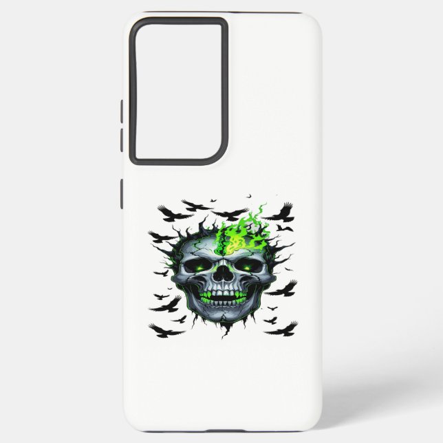 Cursed Skull with Green Fire – Horror Halloween Ar Samsung Galaxy Case (Back)