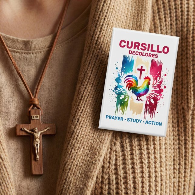 Cursillo DeColores Rooster & Cross Brush Strokes Button (Creator Uploaded)