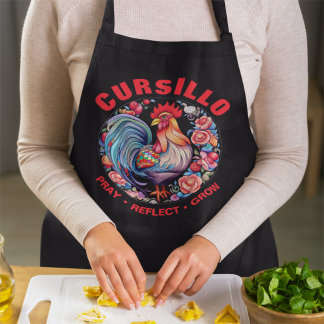 Cursillo Rooster with Roses Pray Reflect Grow Apron