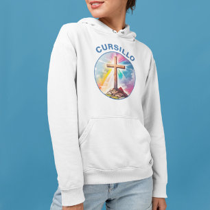 Cursillo Wood Cross With Rainbow and Clouds Hoodie