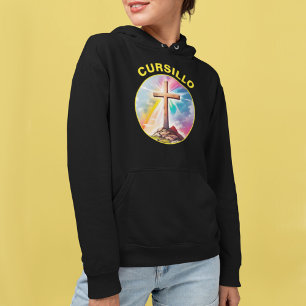 Cursillo Wood Cross With Rainbow and Clouds Hoodie