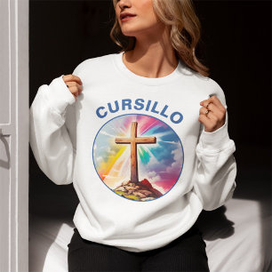 Cursillo Wood Cross With Rainbow and Clouds Sweatshirt