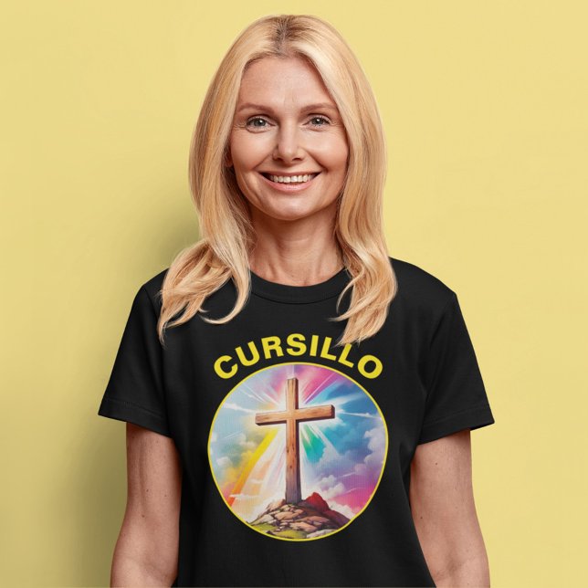Cursillo Wood Cross With Rainbow and Clouds T-Shirt (Creator Uploaded)