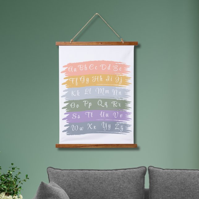 Cursive Alphabet Aesthetic Colors Brushstrokes Hanging Tapestry (Creator Uploaded)