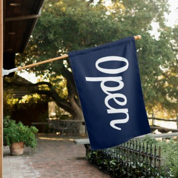 Cursive Blue Open Sign Flag by InkWorks at Zazzle