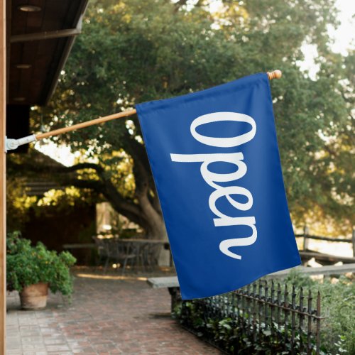 CURSIVE BLUE OPEN SIGN FLAG