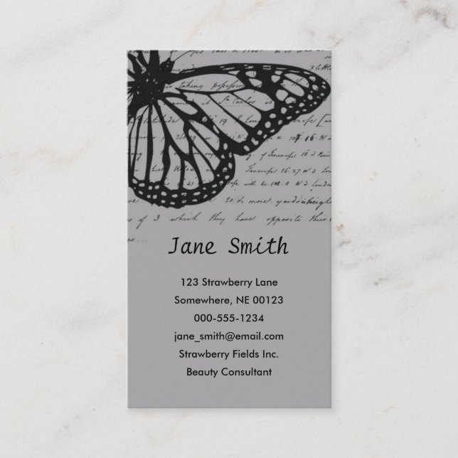 Cursive Butterfly Business Card (Front)