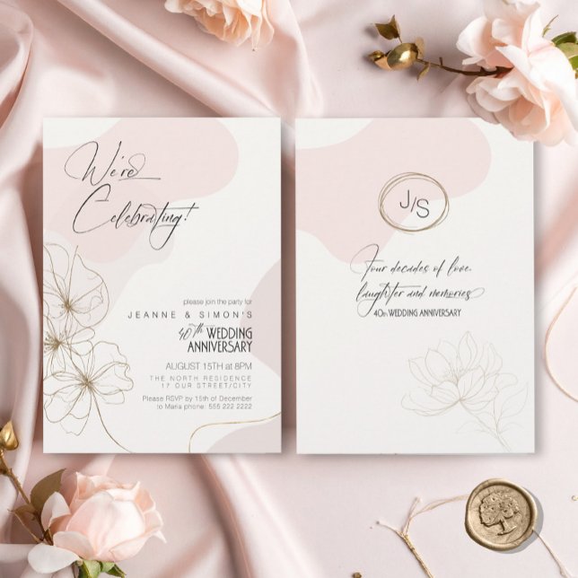 Cursive Floral 40th Anniversary Blush ID1168 Invitation (Creator Uploaded)