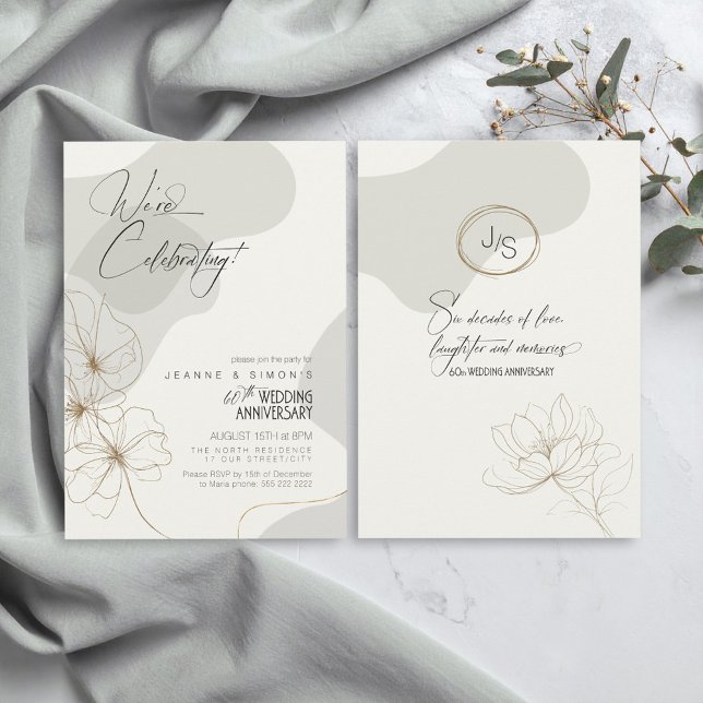 Cursive Floral 60th Anniversary Neutrals ID1168 Invitation (Creator Uploaded)