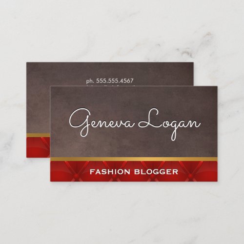 Cursive Font  Brown Texture Red Upholstered Business Card