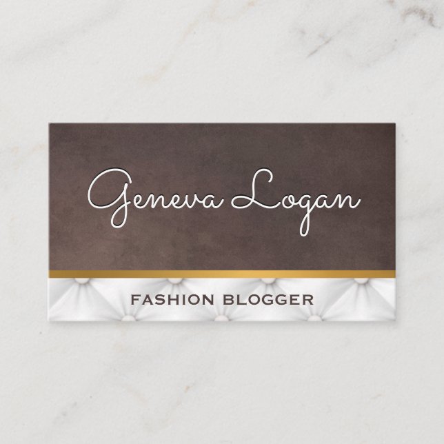 Cursive Font | Brown Texture White Upholstered Business Card (Front)